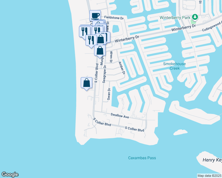 map of restaurants, bars, coffee shops, grocery stores, and more near 833 Swan Drive in Marco Island
