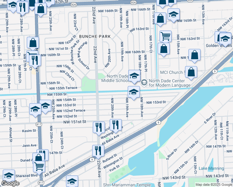 map of restaurants, bars, coffee shops, grocery stores, and more near 1969 Northwest 155th Street in Opa-locka