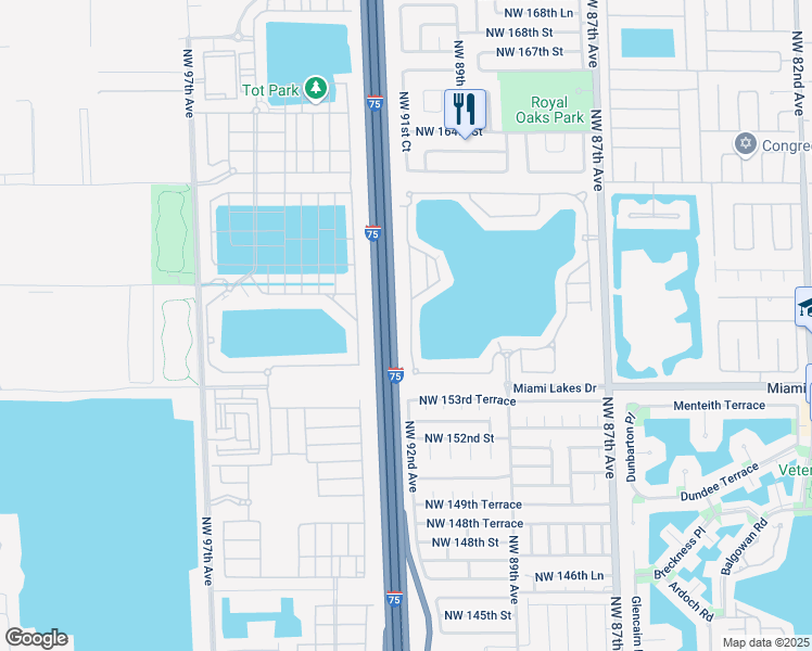map of restaurants, bars, coffee shops, grocery stores, and more near 15682 Northwest 91st Court in Miami Lakes