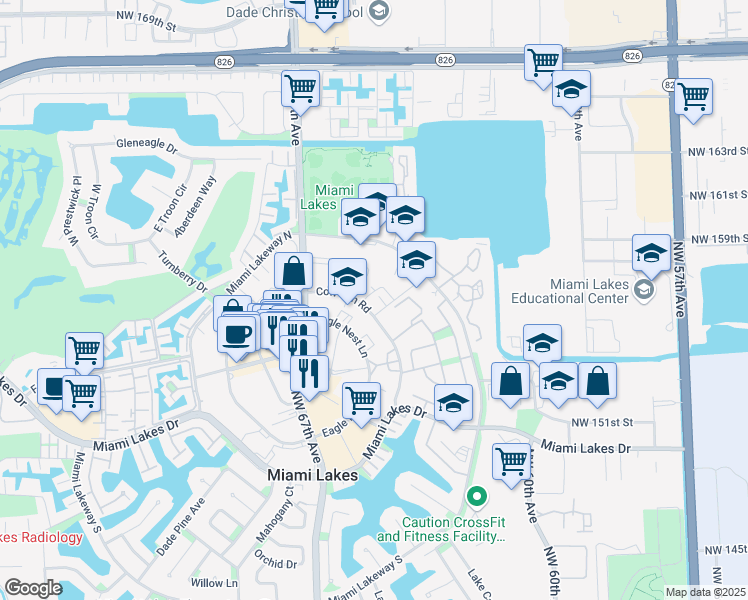 map of restaurants, bars, coffee shops, grocery stores, and more near 6421 Cow Pen Road in Miami Lakes