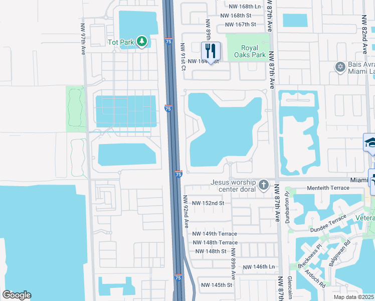 map of restaurants, bars, coffee shops, grocery stores, and more near 15682 Northwest 91st Court in Miami Lakes