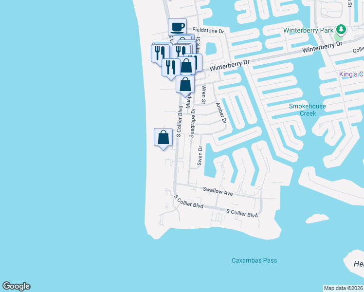 map of restaurants, bars, coffee shops, grocery stores, and more near 801 South Collier Boulevard in Marco Island
