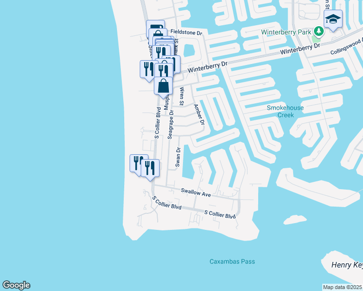 map of restaurants, bars, coffee shops, grocery stores, and more near 833 Swan Drive in Marco Island