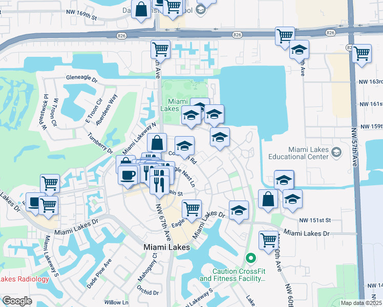 map of restaurants, bars, coffee shops, grocery stores, and more near 6500 Cow Pen Road in Miami Lakes