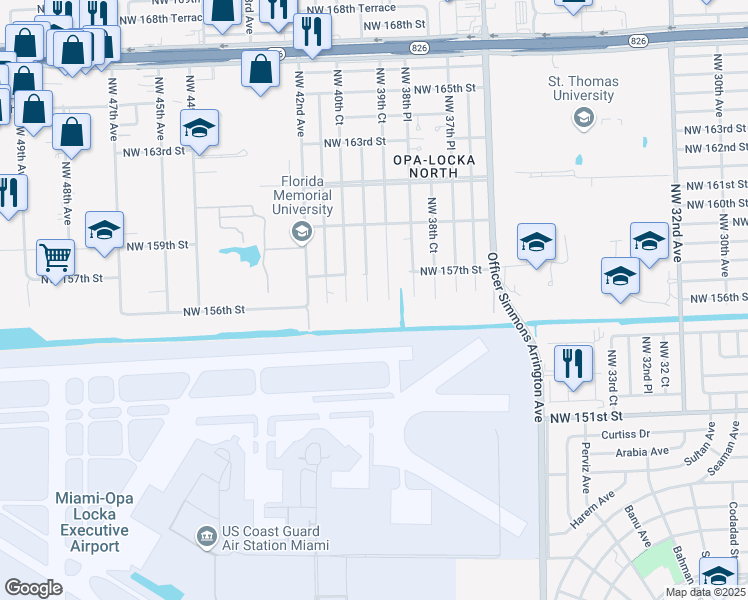 map of restaurants, bars, coffee shops, grocery stores, and more near 15595 Northwest 39th Place in Opa-locka