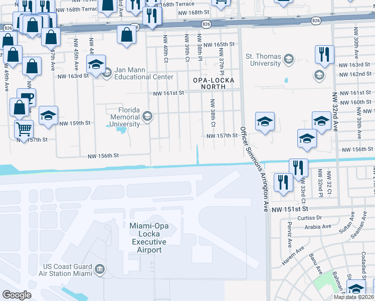 map of restaurants, bars, coffee shops, grocery stores, and more near 15595 Northwest 39th Place in Opa-locka