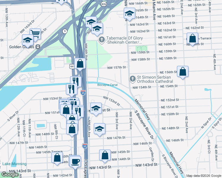 map of restaurants, bars, coffee shops, grocery stores, and more near 328 South Biscayne River Drive in Miami