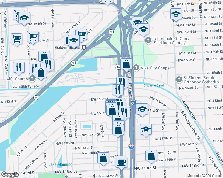 map of restaurants, bars, coffee shops, grocery stores, and more near 740 South Biscayne River Drive in Miami