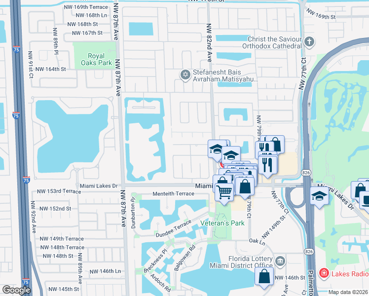 map of restaurants, bars, coffee shops, grocery stores, and more near 8310 Northwest 156th Terrace in Hialeah