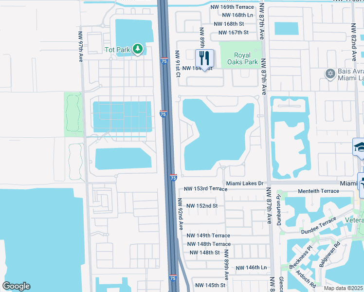 map of restaurants, bars, coffee shops, grocery stores, and more near 15682 Northwest 91st Court in Miami Lakes