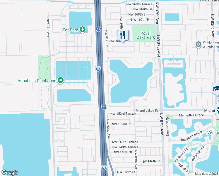 map of restaurants, bars, coffee shops, grocery stores, and more near 15690 Northwest 91st Court in Miami Lakes