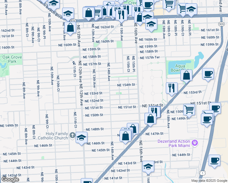 map of restaurants, bars, coffee shops, grocery stores, and more near in North Miami Beach