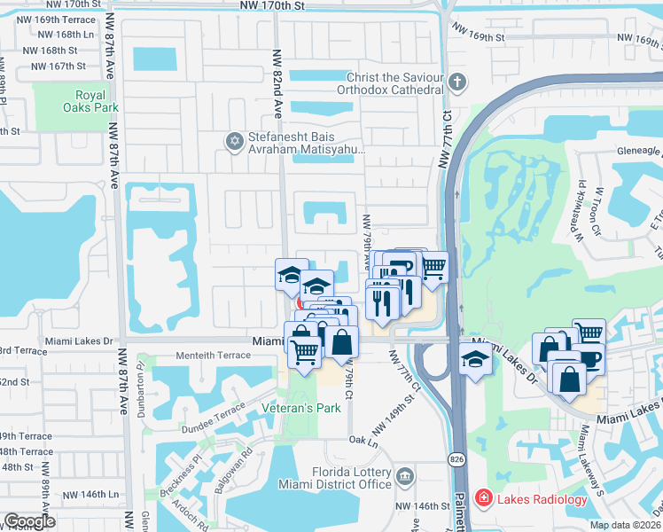 map of restaurants, bars, coffee shops, grocery stores, and more near 7982 Northwest 158th Terrace in Hialeah