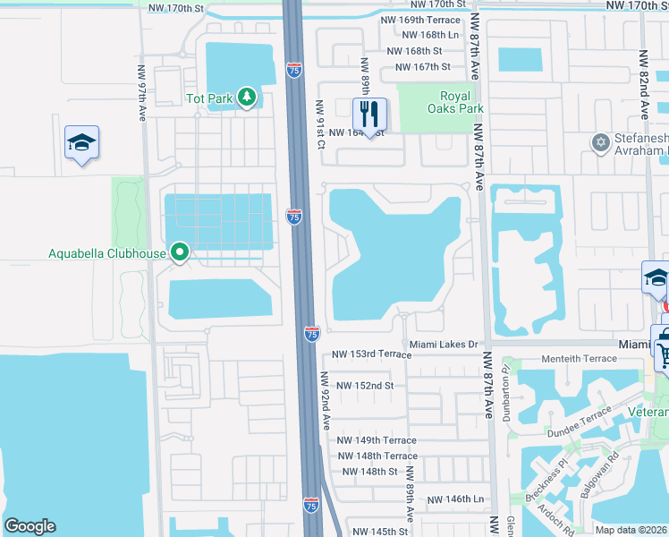 map of restaurants, bars, coffee shops, grocery stores, and more near 15812 Northwest 91st Avenue in Miami Lakes