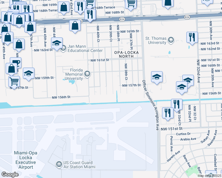 map of restaurants, bars, coffee shops, grocery stores, and more near 15700 Northwest 39th Court in Miami Gardens