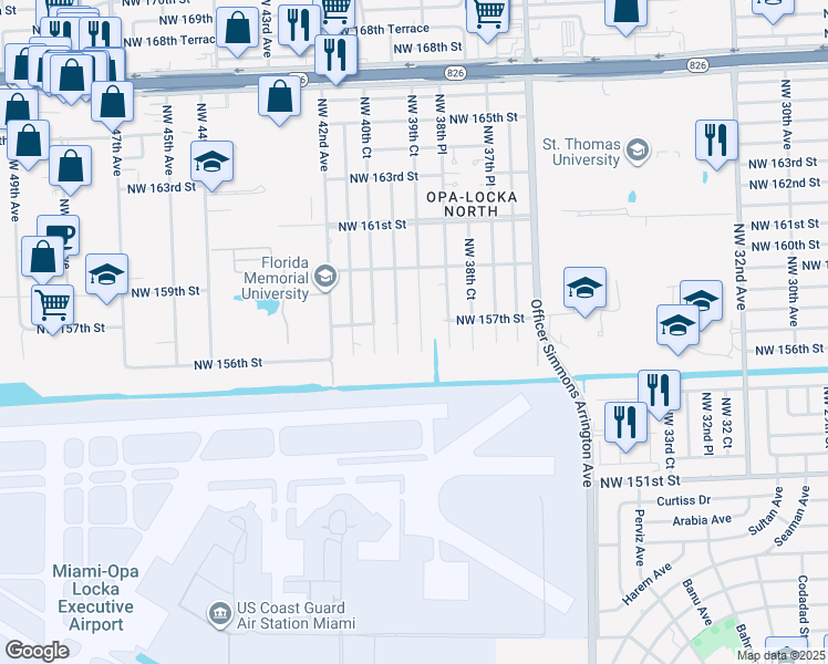map of restaurants, bars, coffee shops, grocery stores, and more near 15700 Northwest 39th Court in Miami Gardens