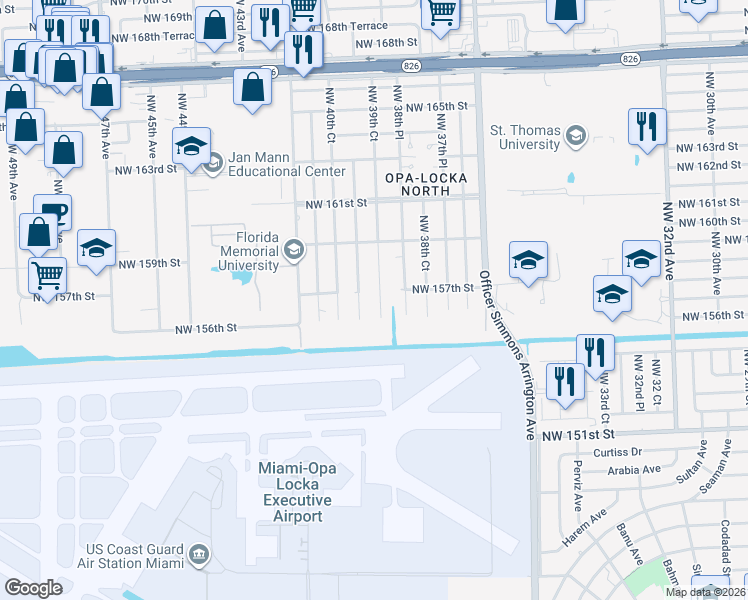 map of restaurants, bars, coffee shops, grocery stores, and more near 15700 Northwest 39th Court in Miami Gardens