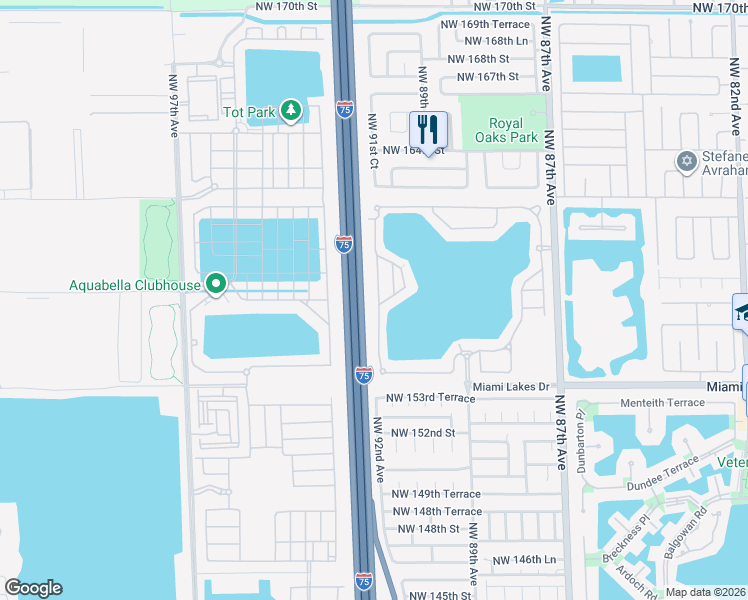 map of restaurants, bars, coffee shops, grocery stores, and more near 15812 Northwest 91st Avenue in Miami Lakes