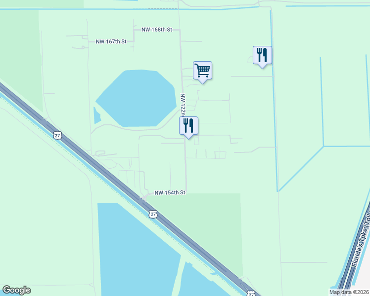 map of restaurants, bars, coffee shops, grocery stores, and more near 15852 Northwest 122nd Avenue in Hialeah