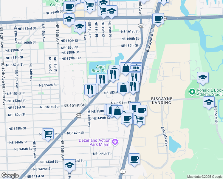 map of restaurants, bars, coffee shops, grocery stores, and more near 1901-2011 NE 154th St in North Miami Beach
