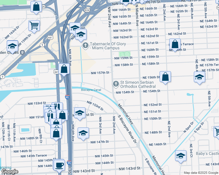 map of restaurants, bars, coffee shops, grocery stores, and more near 15495 Northwest 2nd Court in Miami