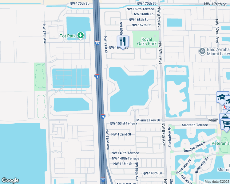 map of restaurants, bars, coffee shops, grocery stores, and more near 15835 Northwest 90th Court in Miami Lakes