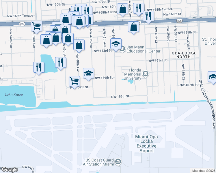 map of restaurants, bars, coffee shops, grocery stores, and more near 15731 Northwest 45th Avenue in Opa-locka