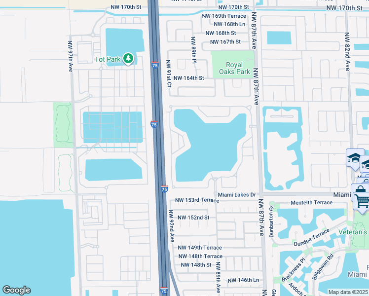 map of restaurants, bars, coffee shops, grocery stores, and more near 15835 Northwest 90th Court in Miami Lakes