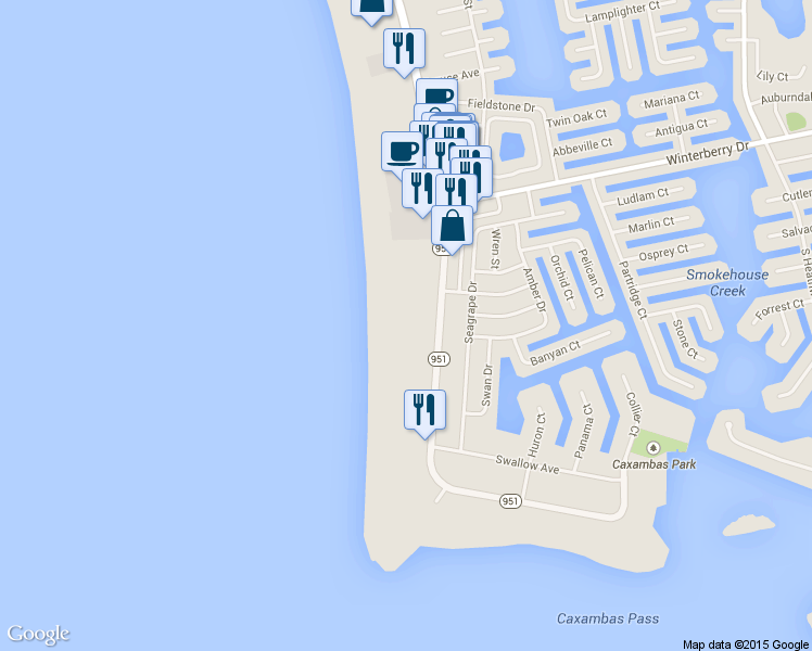map of restaurants, bars, coffee shops, grocery stores, and more near 780 South Collier Boulevard in Marco Island
