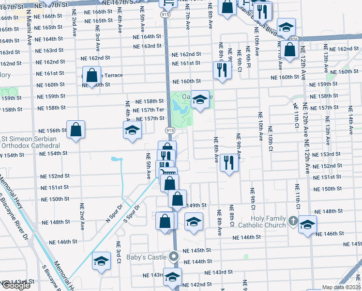 map of restaurants, bars, coffee shops, grocery stores, and more near 15401 Northeast 6th Avenue in Miami