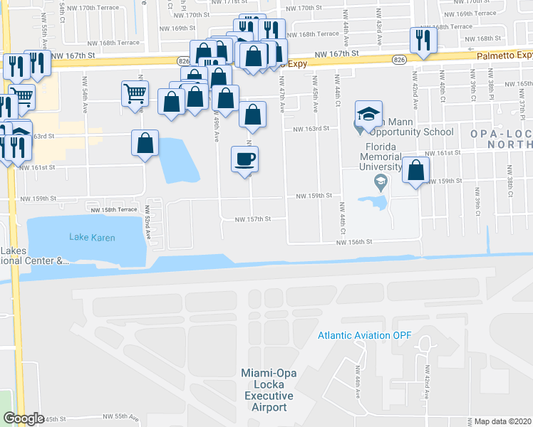 map of restaurants, bars, coffee shops, grocery stores, and more near 4775 Northwest 157th Street in Hialeah