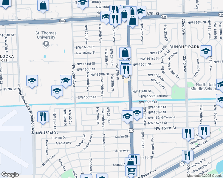 map of restaurants, bars, coffee shops, grocery stores, and more near 15630 Northwest 28th Court in Opa-locka