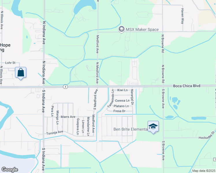 map of restaurants, bars, coffee shops, grocery stores, and more near 8523 Boca Chica Blvd in Brownsville