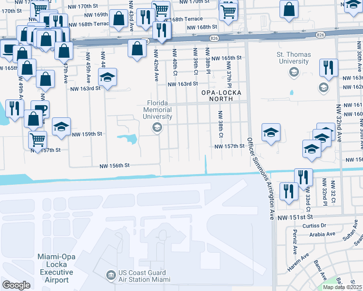 map of restaurants, bars, coffee shops, grocery stores, and more near 4047 Northwest 157th Street in Opa-locka