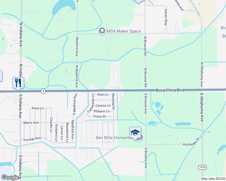 map of restaurants, bars, coffee shops, grocery stores, and more near 8838 Boca Chica Blvd in Brownsville