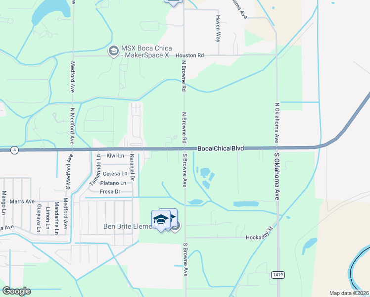 map of restaurants, bars, coffee shops, grocery stores, and more near 9056 Boca Chica Boulevard in Brownsville