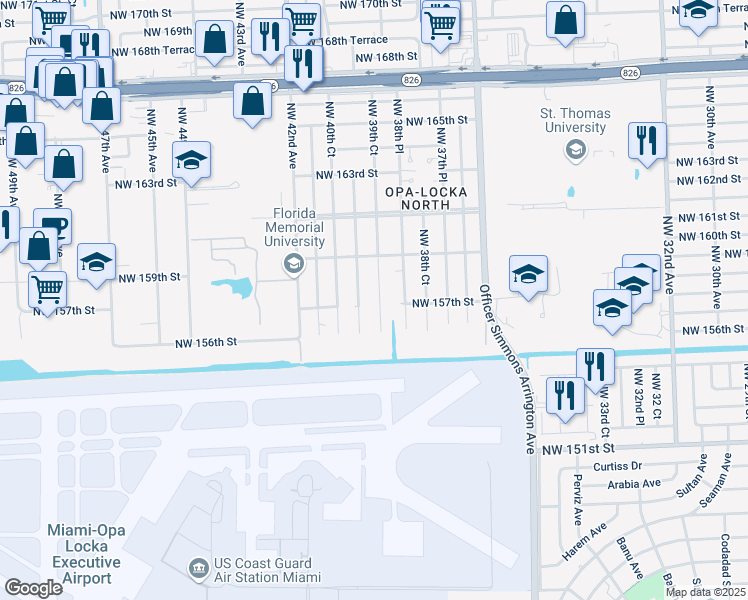 map of restaurants, bars, coffee shops, grocery stores, and more near 15700 Northwest 39th Court in Miami Gardens