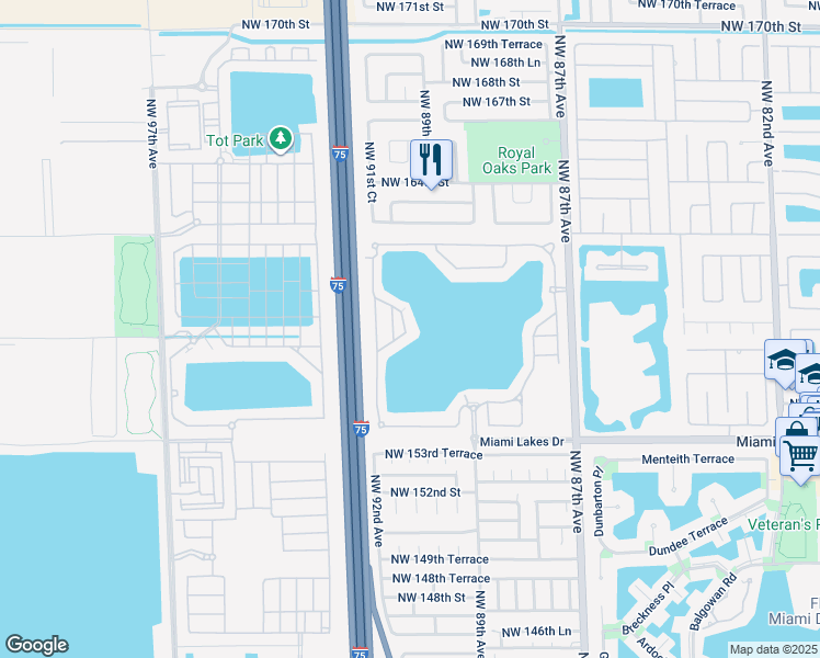 map of restaurants, bars, coffee shops, grocery stores, and more near 15835 Northwest 90th Court in Miami Lakes