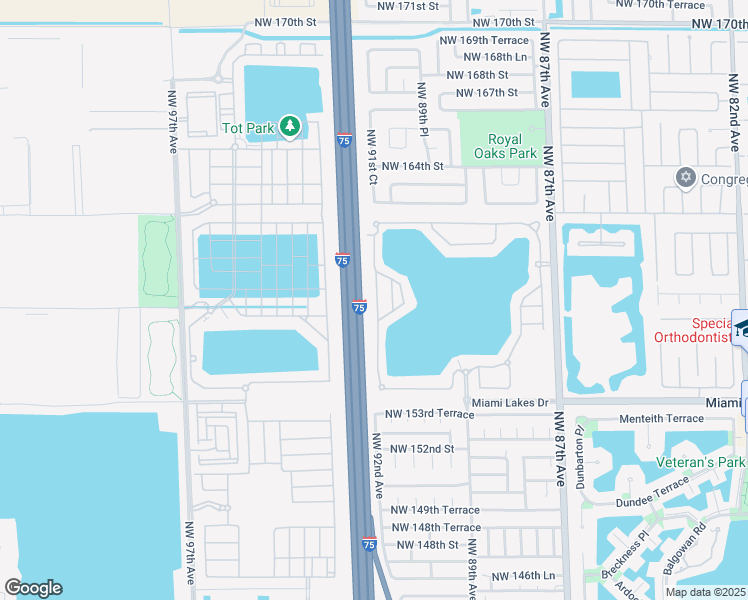 map of restaurants, bars, coffee shops, grocery stores, and more near 15812 Northwest 91st Avenue in Miami Lakes