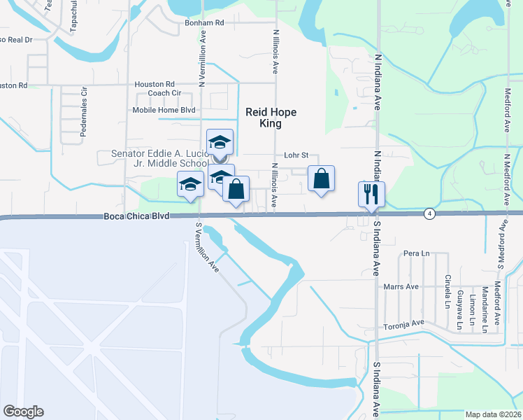 map of restaurants, bars, coffee shops, grocery stores, and more near 7175 Boca Chica Blvd in Brownsville