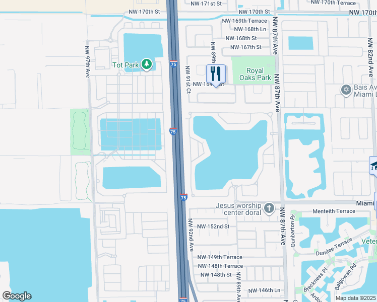 map of restaurants, bars, coffee shops, grocery stores, and more near 15812 Northwest 91st Avenue in Miami Lakes