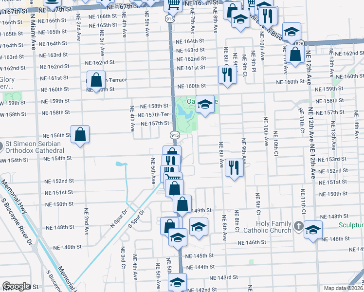 map of restaurants, bars, coffee shops, grocery stores, and more near 15401 Northeast 6th Avenue in Miami