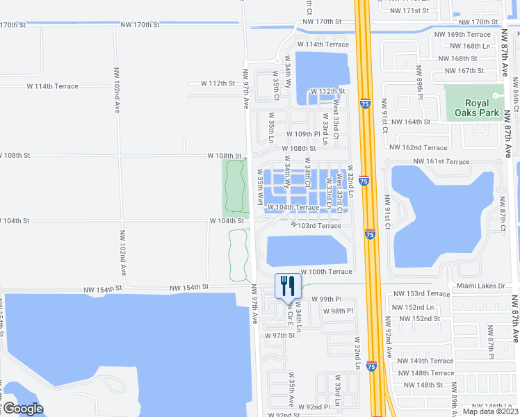 map of restaurants, bars, coffee shops, grocery stores, and more near 3598 West 104th Terrace in Hialeah