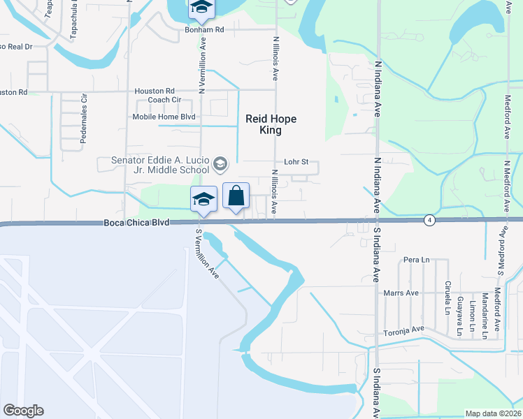 map of restaurants, bars, coffee shops, grocery stores, and more near 7175 Boca Chica Blvd in Brownsville