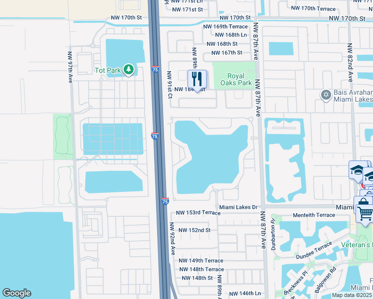 map of restaurants, bars, coffee shops, grocery stores, and more near 15835 Northwest 90th Court in Miami Lakes