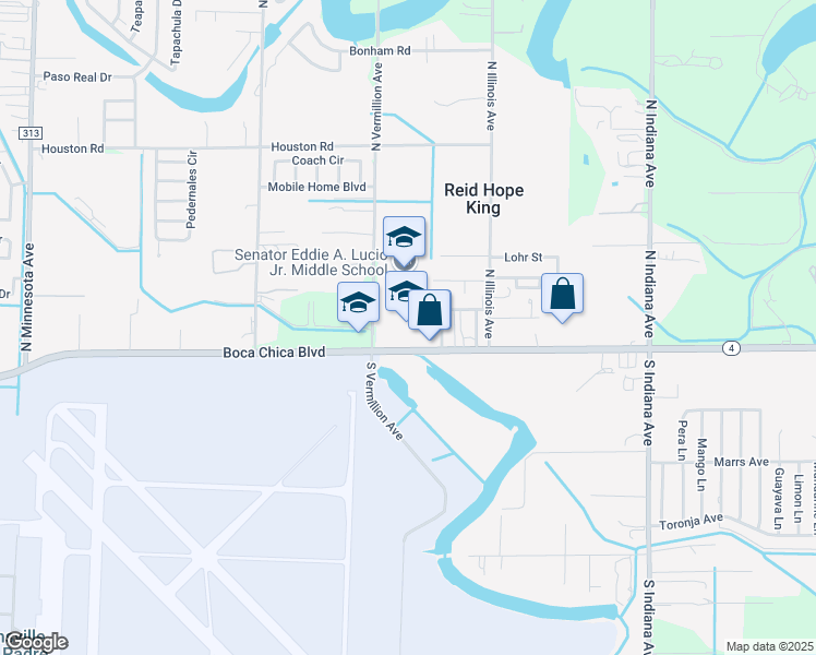 map of restaurants, bars, coffee shops, grocery stores, and more near 6911 Boca Chica Boulevard in Brownsville