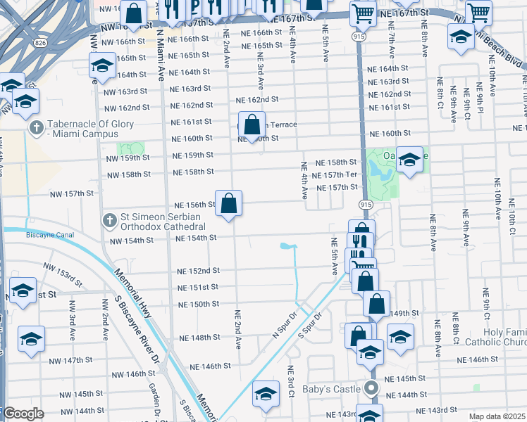 map of restaurants, bars, coffee shops, grocery stores, and more near 275 Northeast 156th Street in North Miami Beach
