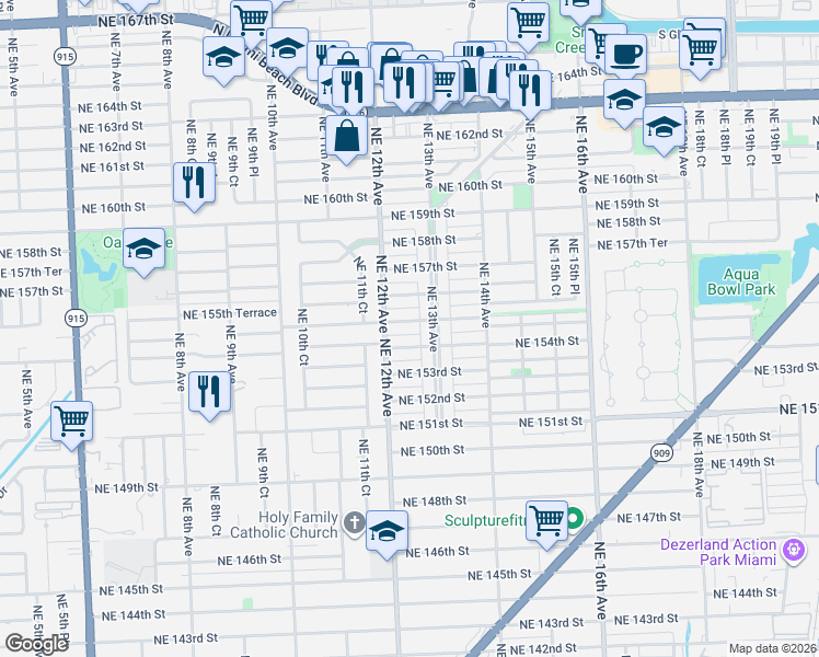 map of restaurants, bars, coffee shops, grocery stores, and more near 1244 Northeast 156th Street in North Miami Beach