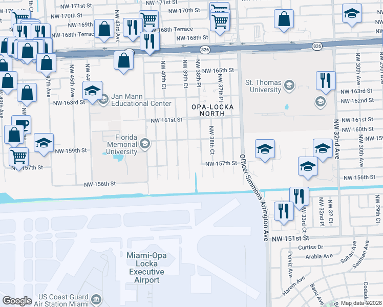 map of restaurants, bars, coffee shops, grocery stores, and more near 15820 Northwest 39th Court in Opa-locka