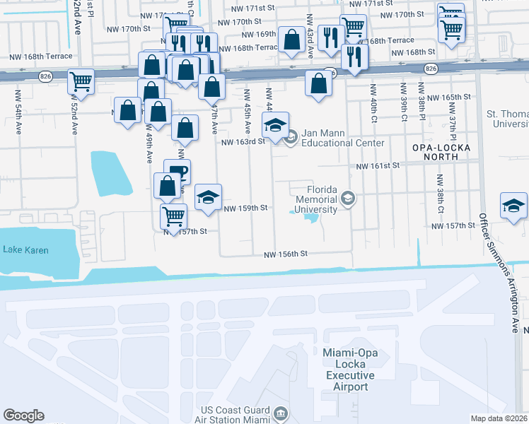 map of restaurants, bars, coffee shops, grocery stores, and more near 15911 Northwest 45th Avenue in Opa-locka